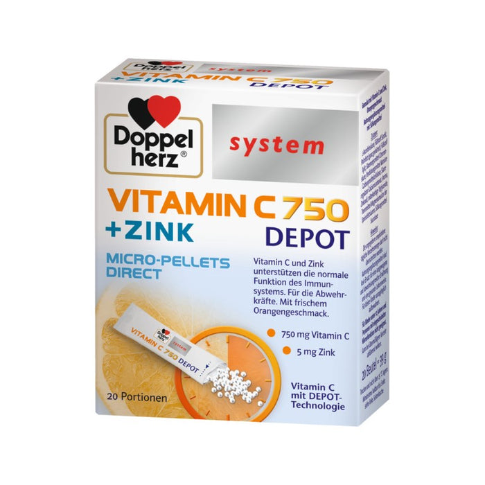 Doppelherz system Vitamin C 750 Depot + Zink Granulat, 20 St. Beutel