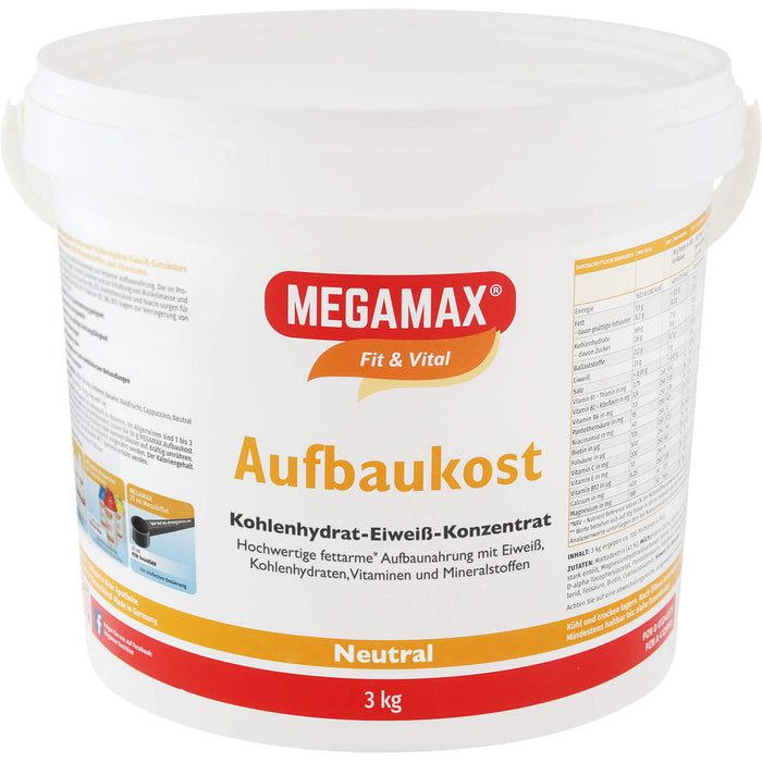 MEGAMAX Fit & Vital Aufbaukost Kohlenhydrat-Eiweiß-Konzentrat Geschmack Neutral, 3000 g Pulver