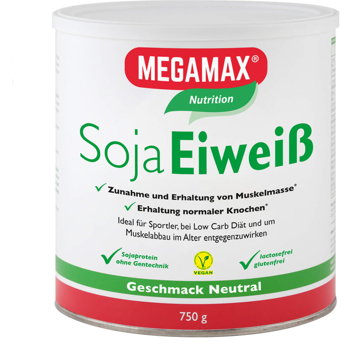 MEGAMAX Nutrition Soja Eiweiß Pulver Geschmack Neutral, 750 g Pulver