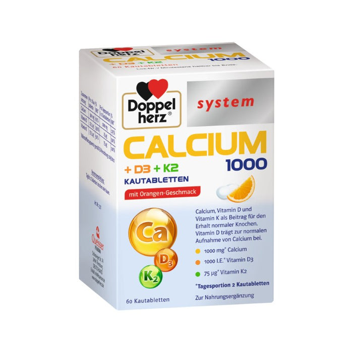 Doppelherz Calcium 1000+D3+K2 system, 60 St. Tabletten