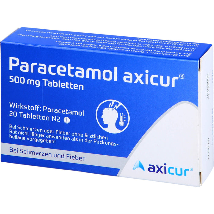 Paracetamol axicur 500 mg Tabletten Reimport axicorp, 20 St. Tabletten
