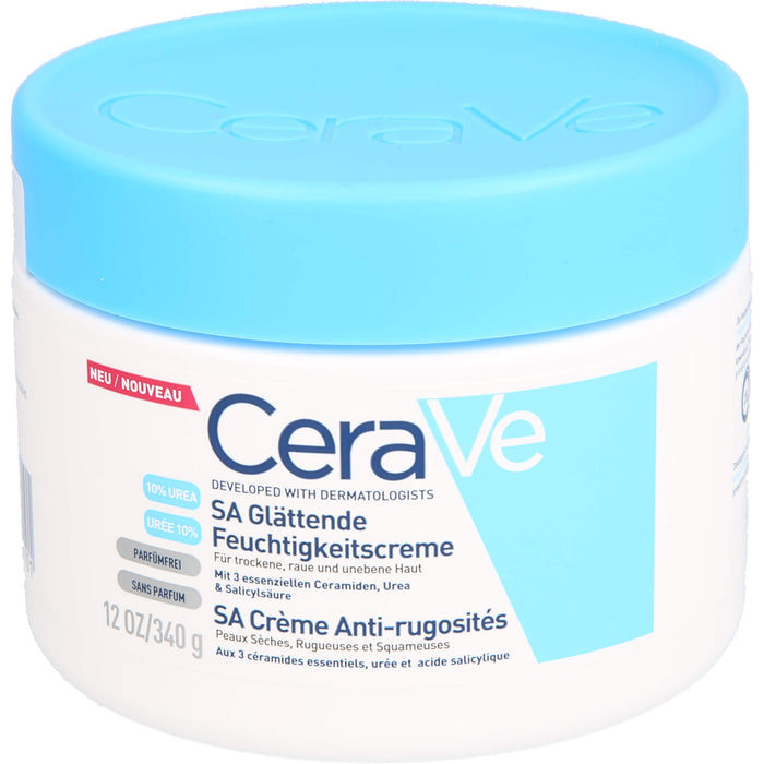 CeraVe SA Urea glättende Feuchtigkeitscreme bei trockener, rauer und unebener Haut am Körper, 340 ml Creme
