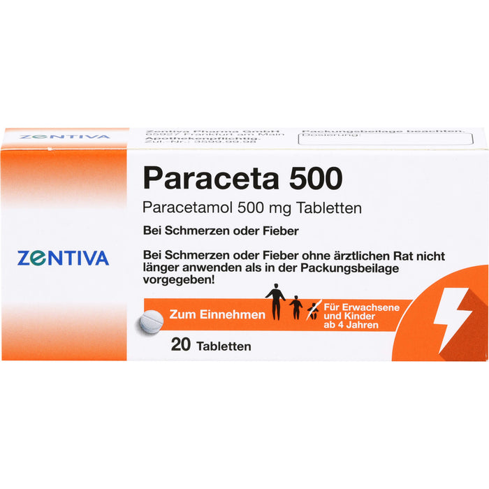 Zentiva Paraceta 500 Tabletten bei Schmerzen und Fieber, 20 St. Tabletten