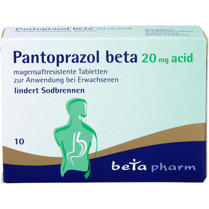 Pantoprazol beta 20 mg acid Tabletten lindert Sodbrennen, 10 St. Tabletten