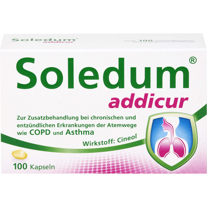 Soledum addicur Weichkapseln zur Zusatzbehandlung bei chronischen und entzündlichen Erkrankungen der Atemwege wie COPD & Asthma, 100 St. Kapseln