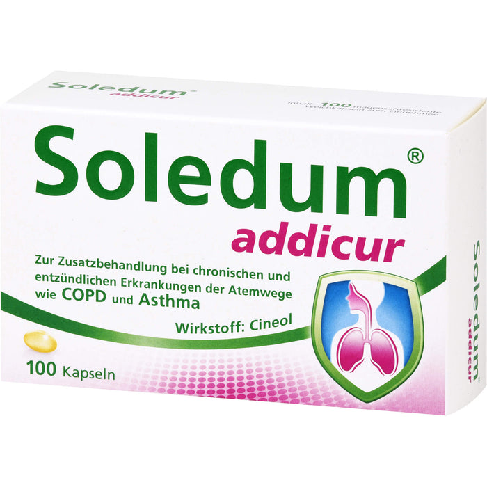 Soledum addicur Weichkapseln zur Zusatzbehandlung bei chronischen und entzündlichen Erkrankungen der Atemwege wie COPD & Asthma, 100 St. Kapseln