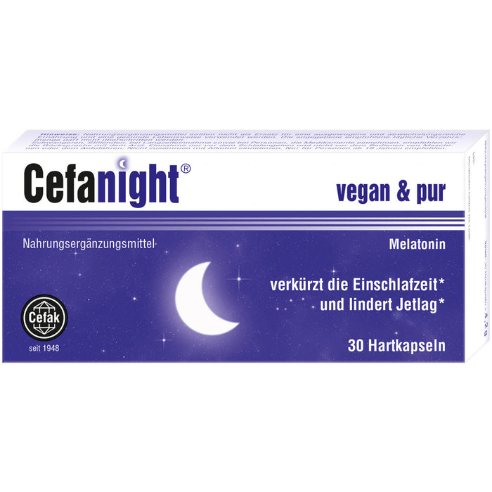 Cefanight mit Melatonin Kapseln verkürzt die Einschlafzeit und lindert Jetlag, 30 St. Kapseln