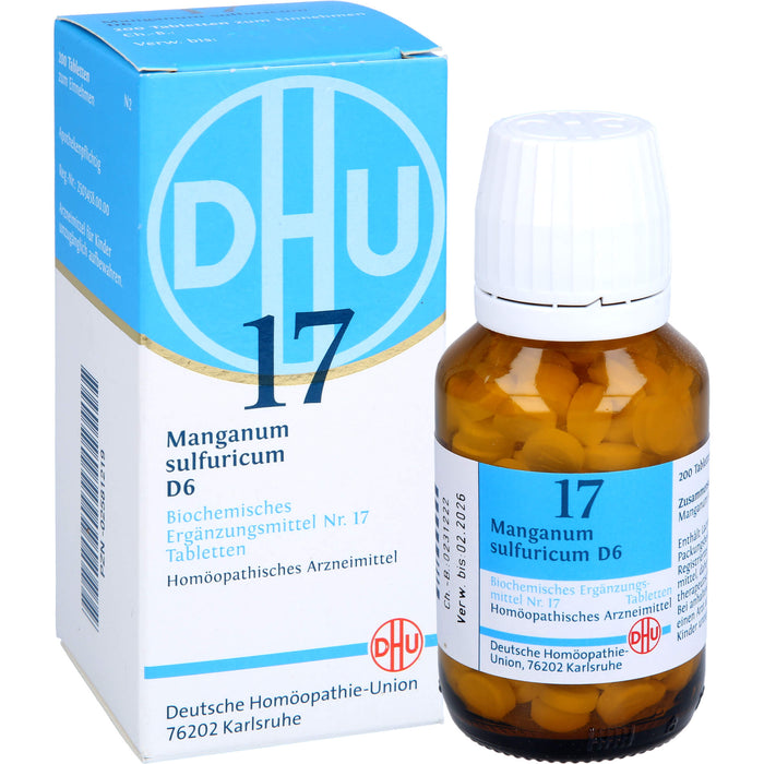 DHU Manganum sulfuricum D6 Biochemisches Ergänzungsmittel Nr. 17 – Das Mineralsalz der Blutbildung – umweltfreundlich im Arzneiglas, 200 St. Tabletten