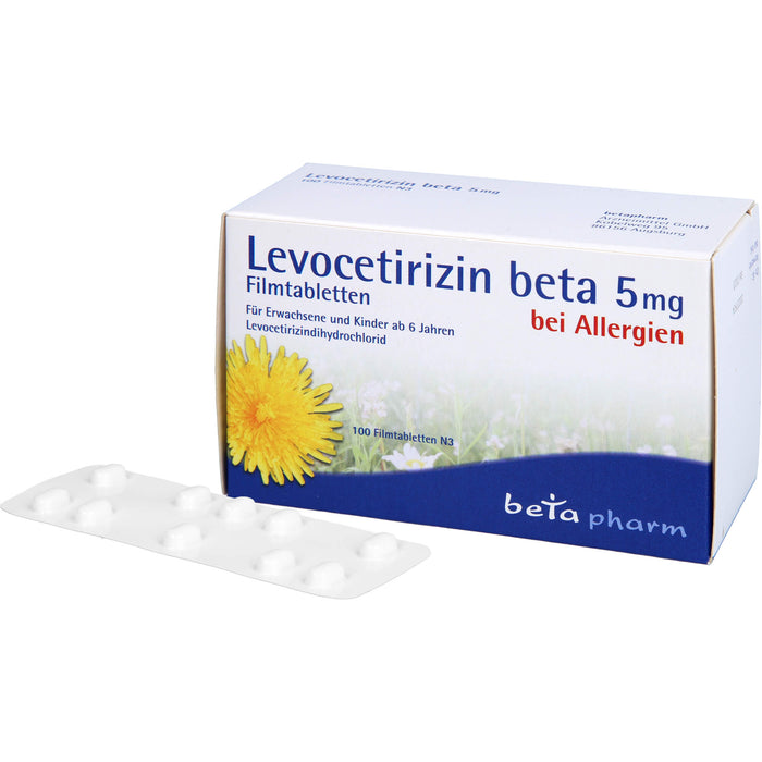 Levocetirizin beta 5 mg Filmtabletten bei Allergien, 100 St. Tabletten