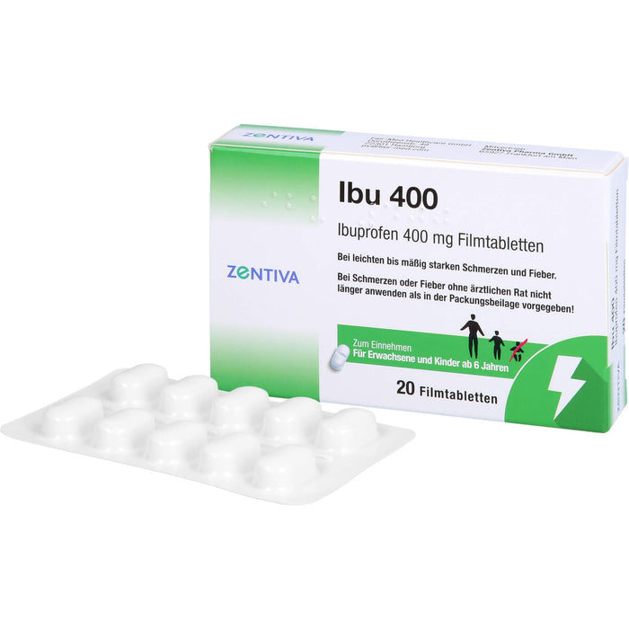 Zentiva Ibu 400 Filmtabletten bei Schmerzen und Fieber, 20 St. Tabletten
