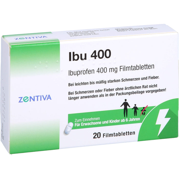 Zentiva Ibu 400 Filmtabletten bei Schmerzen und Fieber, 20 St. Tabletten