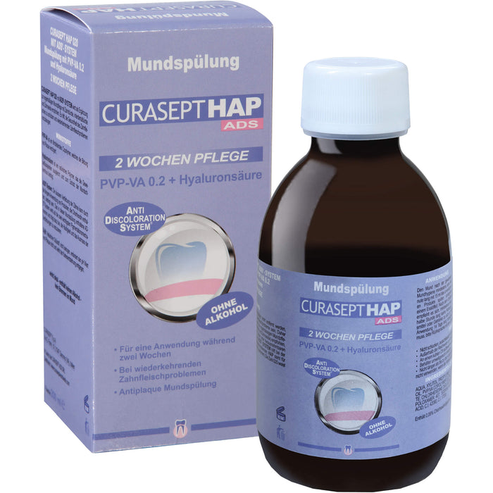 CURASEPT HAP PVP-VA 0,20 + Hyaluronsäure 2 Wochen Pflege Mundspülung, 200 ml Lösung