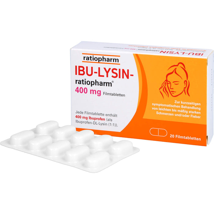 IBU-LYSIN-ratiopharm 400 mg Filmtabletten bei Schmerzen und Fieber, 20 St. Tabletten