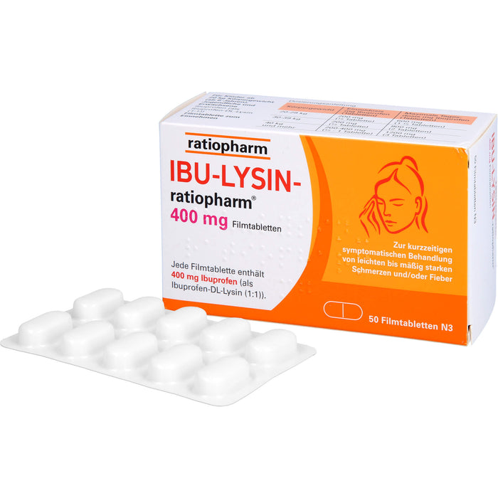 Ibu-Lysin-ratiopharm 400 mg Filmtabletten bei Schmerzen und Fieber, 50 St. Tabletten