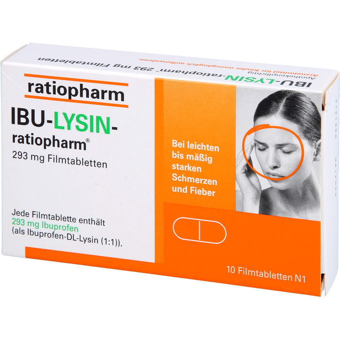 IBU-LYSIN-ratiopharm 293 mg Filmtabletten bei Schmerzen und Fieber, 10 St. Tabletten