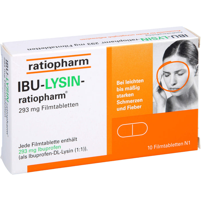 IBU-LYSIN-ratiopharm 293 mg Filmtabletten bei Schmerzen und Fieber, 10 St. Tabletten