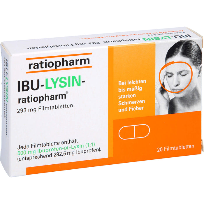 IBU-LYSIN-ratiopharm 293 mg Filmtabletten bei Schmerzen und Fieber, 20 St. Tabletten