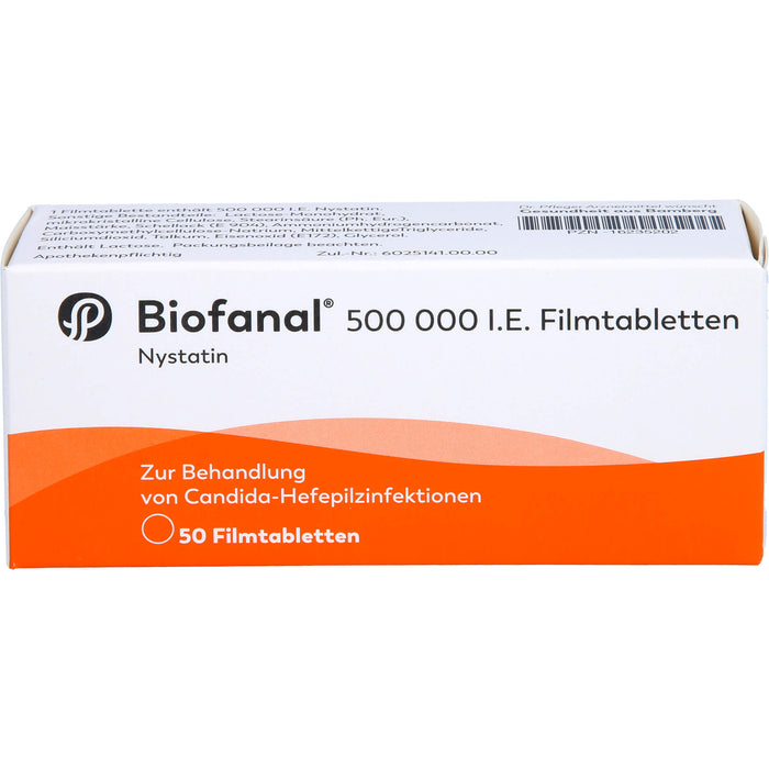 Biofanal 500 000 I.E. Filmtabletten zur Behandlung von Candida-Hefepilzinfektionen, 50 St. Tabletten