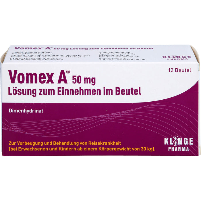Vomex A 50 mg Beutel gegen Reisekrankheit, 12 St. Beutel