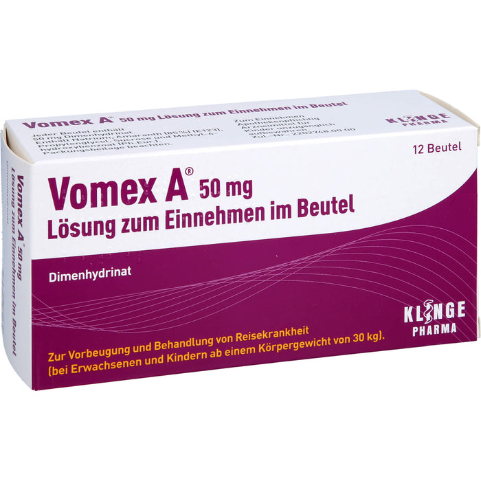Vomex A 50 mg Beutel gegen Reisekrankheit, 12 St. Beutel