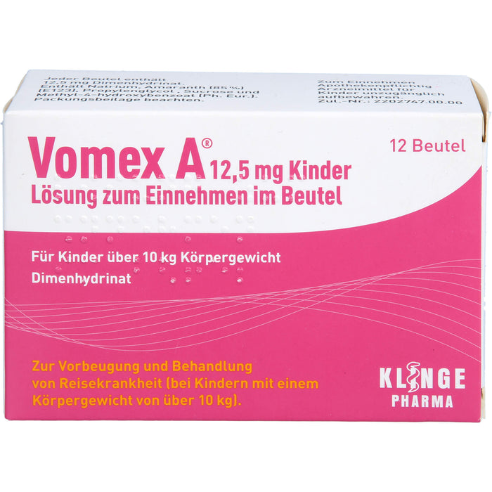 Vomex A 12,5 mg Kinder Beutel gegen Reisekrankheit, 12 St. Beutel