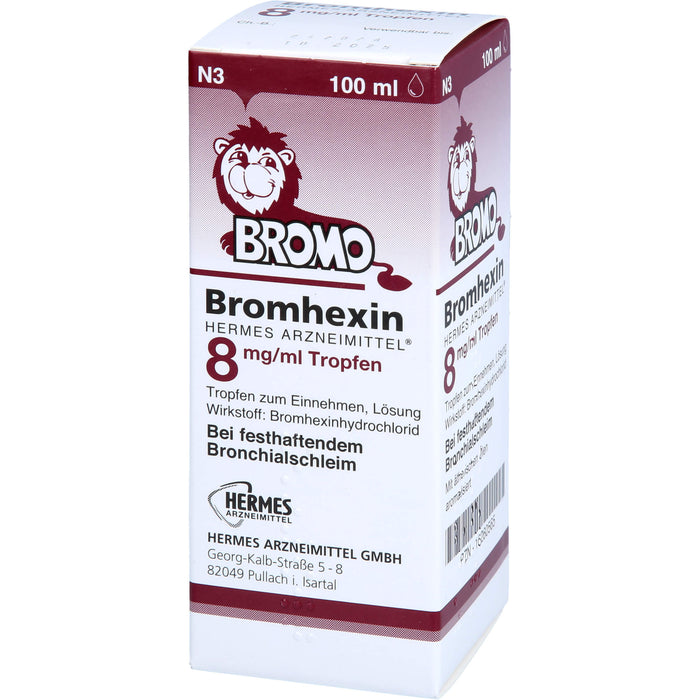 HERMES Bromhexin 8 mg/ml Tropfen bei festhaftendem Bronchialschleim, 100 ml Lösung
