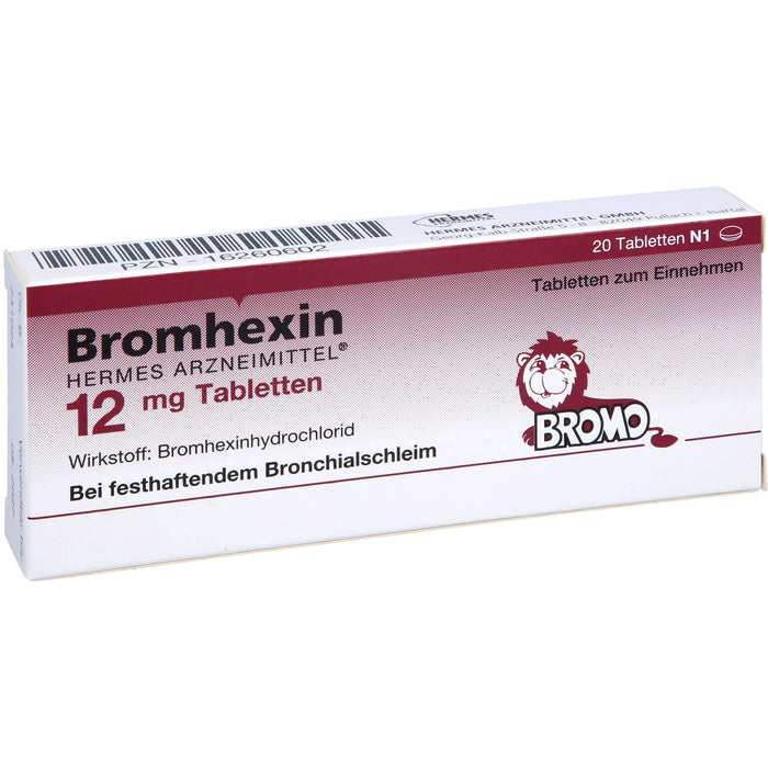 Bromhexin Hermes Arzneimittel 12 mg Tabletten bei festhaftendem Bronchialschleim, 20 St. Tabletten