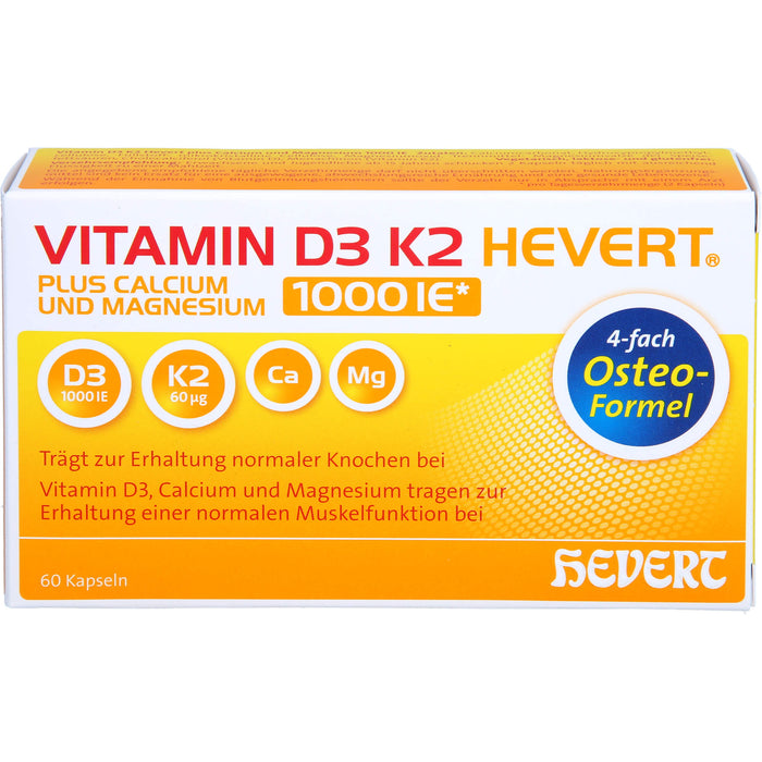 Vitamin D3 K2 Hevert plus Calcium und Magnesium 1000 IE Kapseln, 60 St. Kapseln