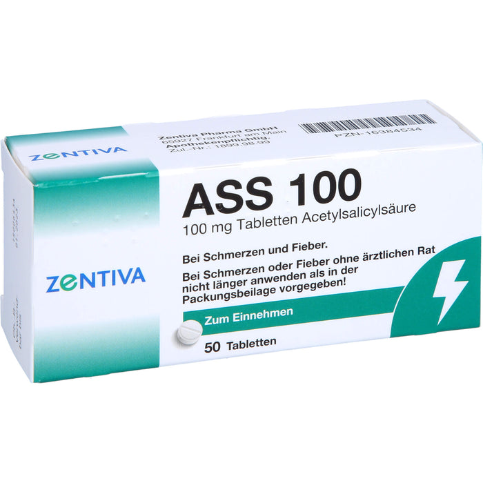 ZENTIVA ASS 100 Tabletten bei Schmerzen und Fieber, 50 St. Tabletten