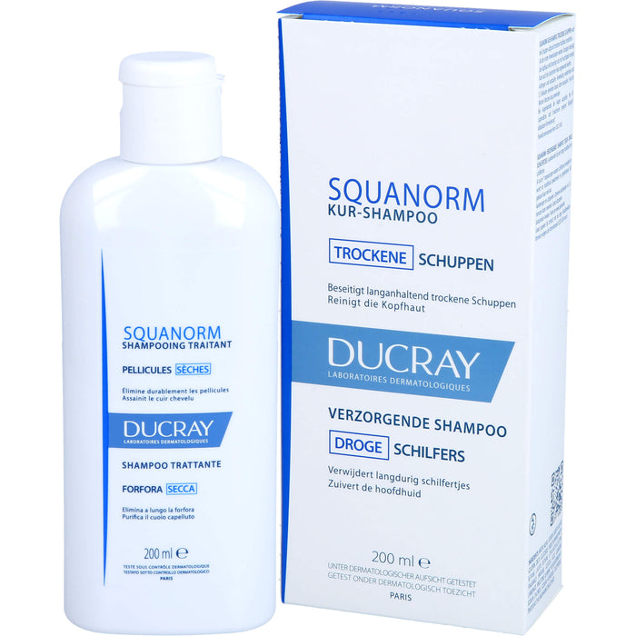 DUCRAY SQUANORM Kur-Shampoo beseitigt langanhaltend trockene Schuppen und reinigt die Kopfhaut, 200 ml Lösung