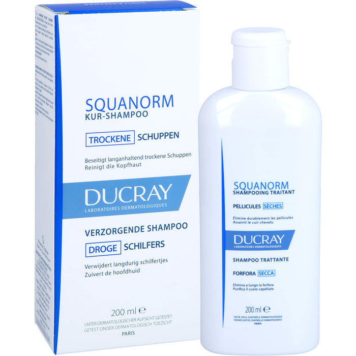DUCRAY SQUANORM Kur-Shampoo beseitigt langanhaltend trockene Schuppen und reinigt die Kopfhaut, 200 ml Lösung
