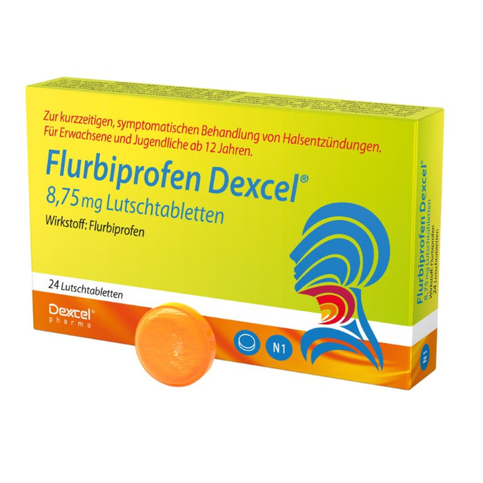 Flurbiprofen Dexcel 8,75 mg Lutschtabletten zur kurzzeitigen, symptomatischen Behandlung von Halsentzündungen, 24 St. Tabletten
