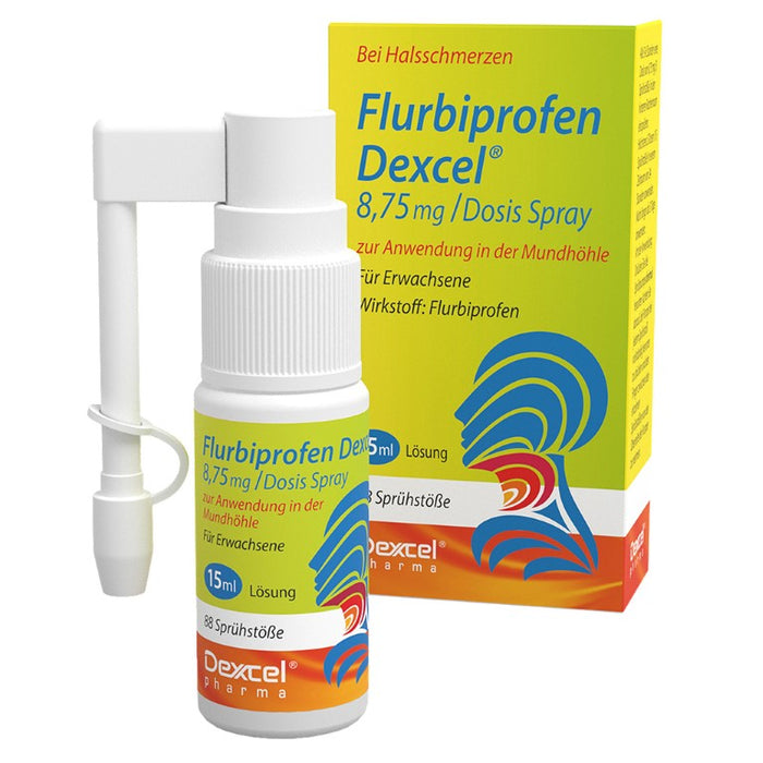 Flurbiprofen Dexcel 8,75 mg/Dosis Spray bei Halsschmerzen, 15 ml Lösung