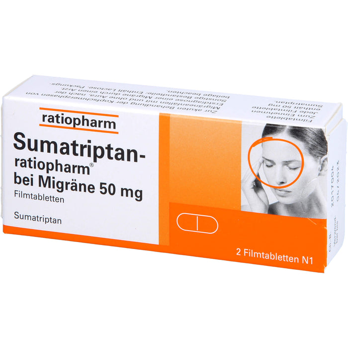 Sumatriptan-ratiopharm bei Migräne 50 mg Filmtabletten, 2 St. Tabletten