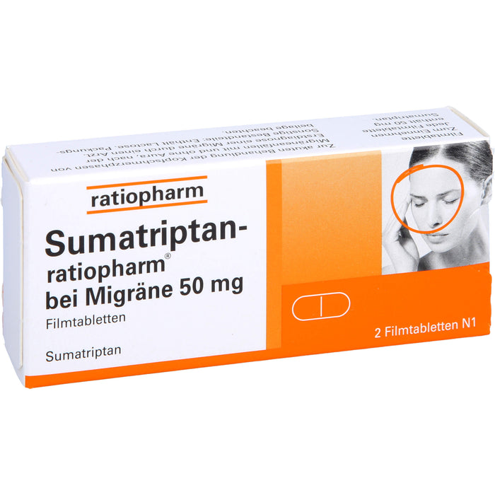 Sumatriptan-ratiopharm bei Migräne 50 mg Filmtabletten, 2 St. Tabletten