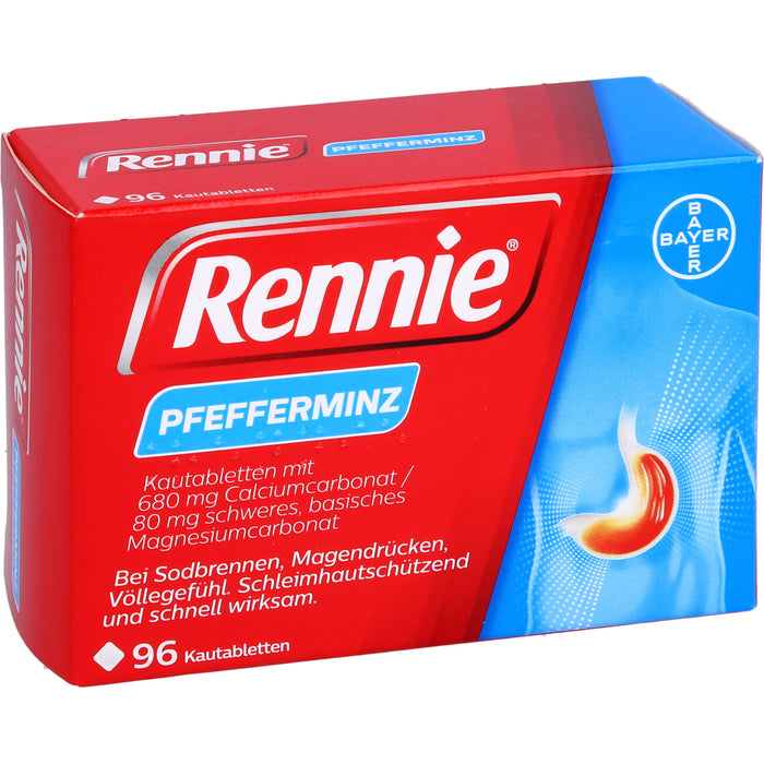 Rennie Kautabletten bei Sodbrennen, Magendrücken und Völlegefühl Pfefferminze, 96 St. Tabletten