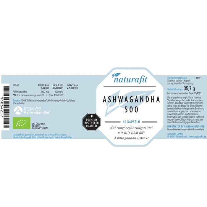 naturafit Ashwagandha 500 mg, 60 St KAP