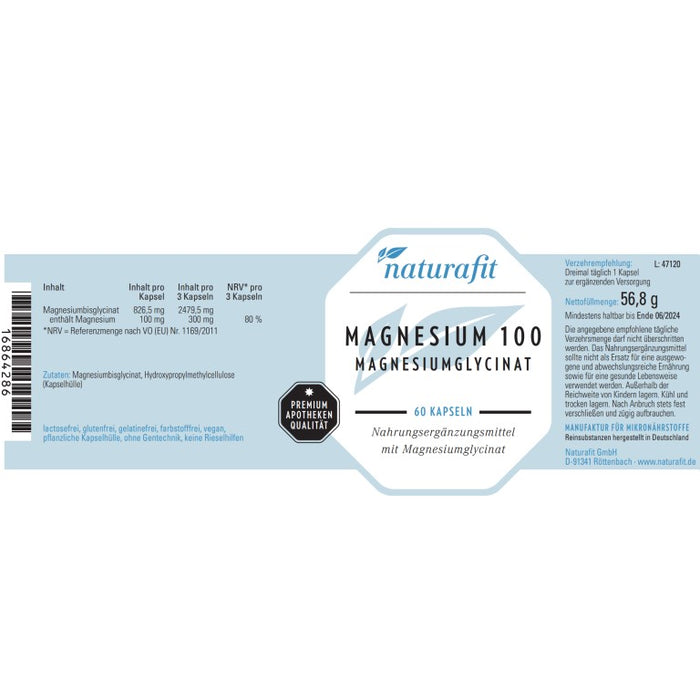 naturafit Magnesium 100 mg Magnesiumglycinat, 60 St KAP