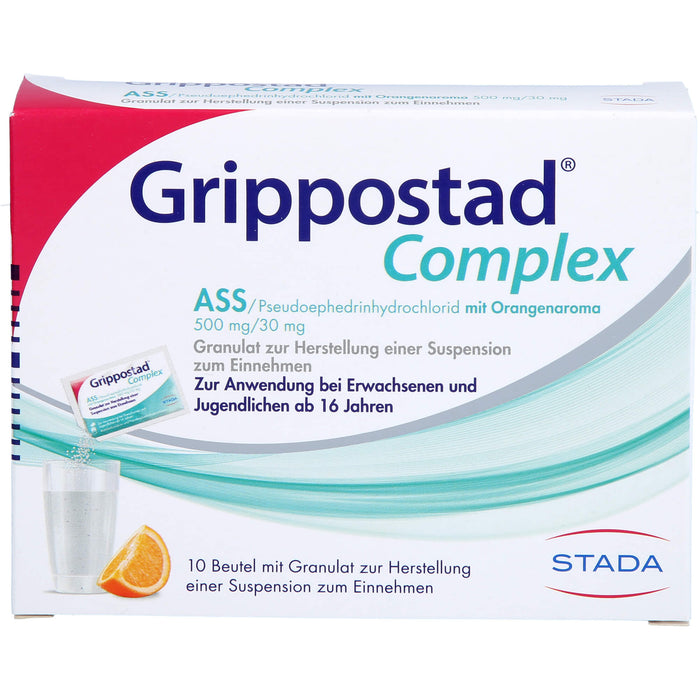 Grippostad Complex ASS/Pseudoephedrinhydrochlorid mit Orangenaroma 500 mg/30 mg Granulat zur Herstellung einer Suspension zum Einnehmen, 10 St GSE