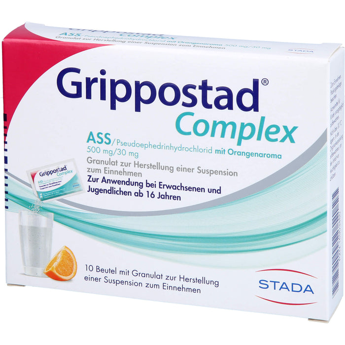 Grippostad Complex ASS/Pseudoephedrinhydrochlorid mit Orangenaroma 500 mg/30 mg Granulat zur Herstellung einer Suspension zum Einnehmen, 10 St GSE