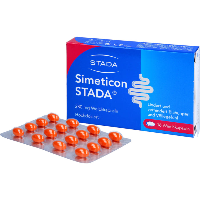 STADA Simeticon 280 mg Weichkapseln lindert und verhindert Blähungen und Völlegefühl, 16 St. Kapseln