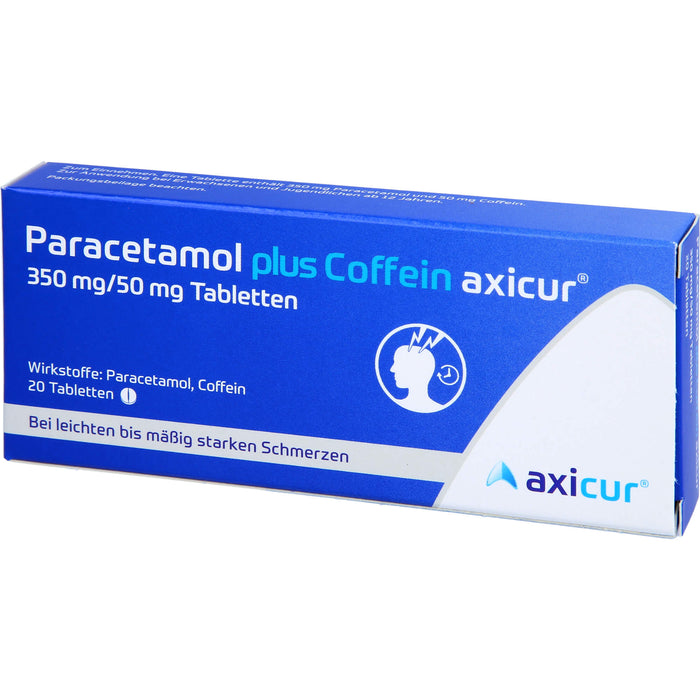 Paracetamol plus Coffein axicur 350 mg/50 mg Tabletten bei leichten bis mäßig starken Schmerzen, 20 St. Tabletten