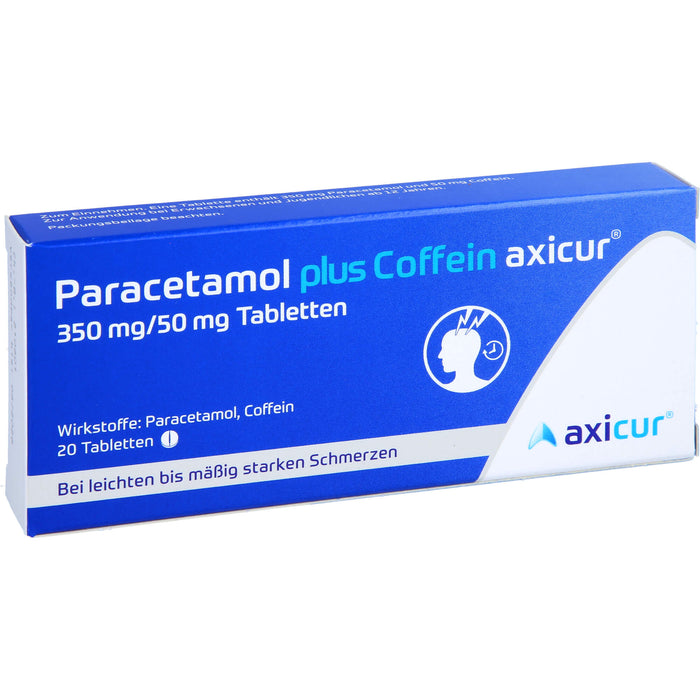 Paracetamol plus Coffein axicur 350 mg/50 mg Tabletten bei leichten bis mäßig starken Schmerzen, 20 St. Tabletten