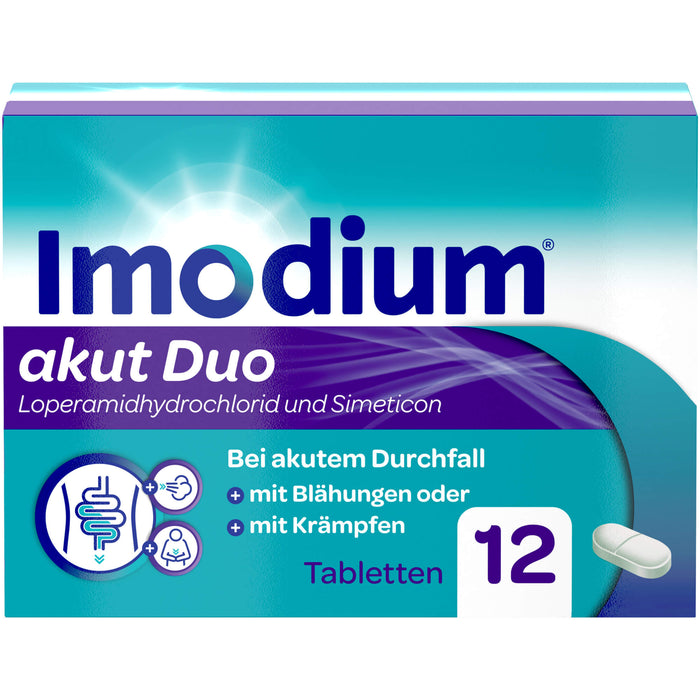 Imodium akut Duo bei akutem Durchfall mit Blähungen, 12 St. Tabletten