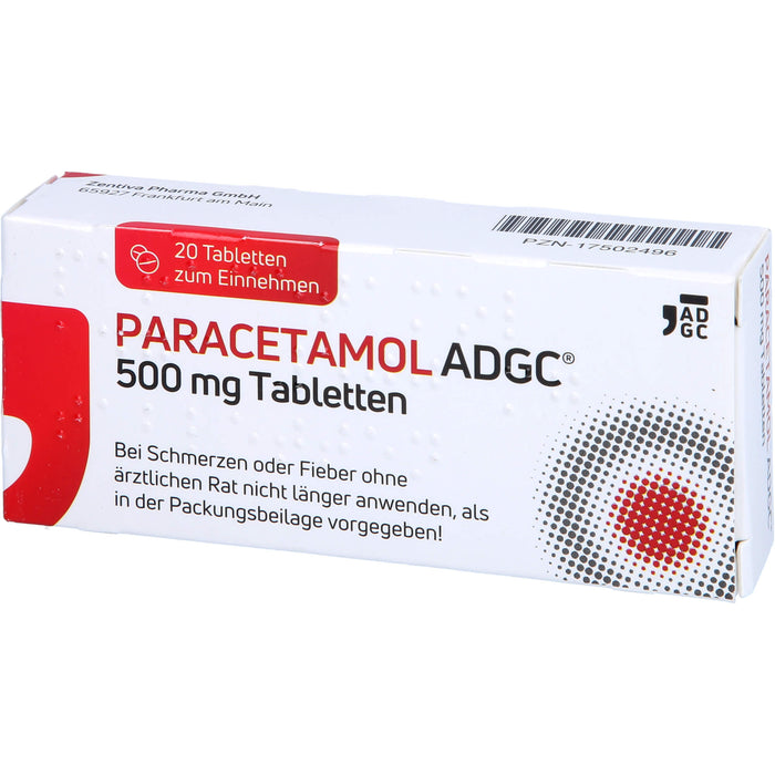 Paracetamol ADGC 500 mg Tabletten bei Schmerzen oder Fieber, 20 St. Tabletten