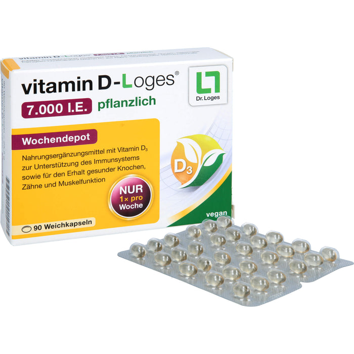 vitamin D-Loges 7.000 I.E. pflanzlich Wochendepot Weichkapseln zur Unterstützung des Immunsystems, 90 St. Kapseln
