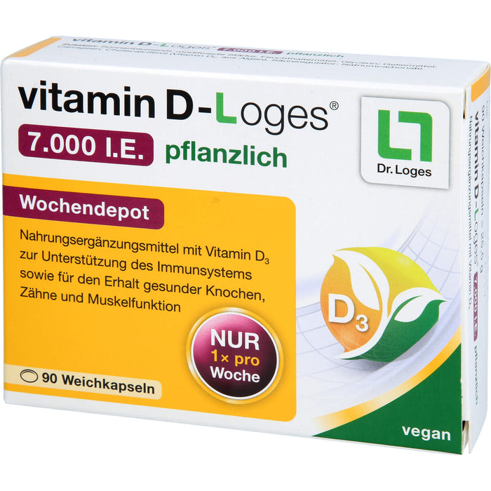 vitamin D-Loges 7.000 I.E. pflanzlich Wochendepot Weichkapseln zur Unterstützung des Immunsystems, 90 St. Kapseln