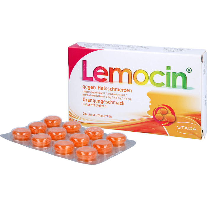 Lemocin Lutschtabletten Orangengeschmack gegen Halsschmerzen, 24 St. Tabletten