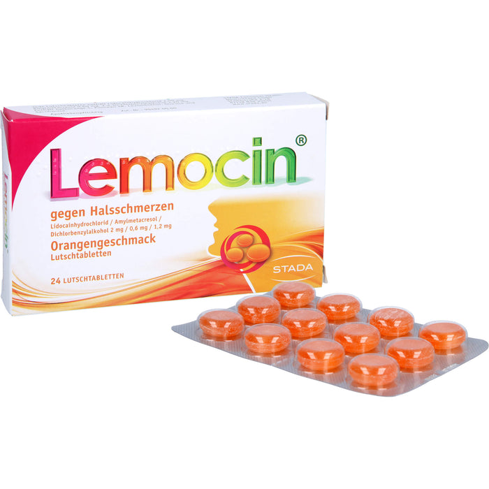 Lemocin Lutschtabletten Orangengeschmack gegen Halsschmerzen, 24 St. Tabletten