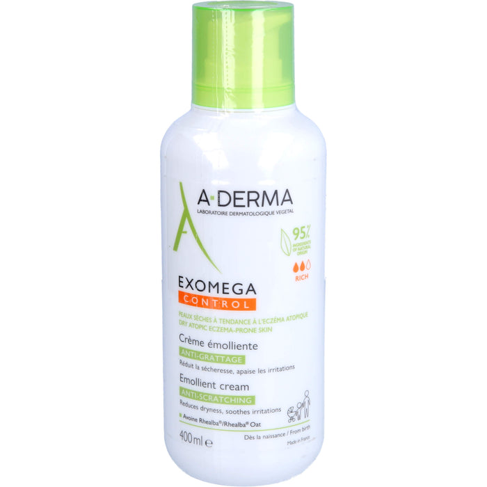 A-DERMA Exomega control rückfettende Creme für Neurodermitis neigende Haut, 400 ml Creme